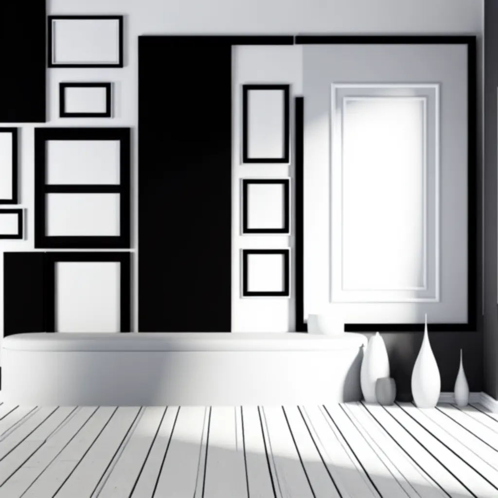 Czarno-biała ściana z minimalistycznymi ramami